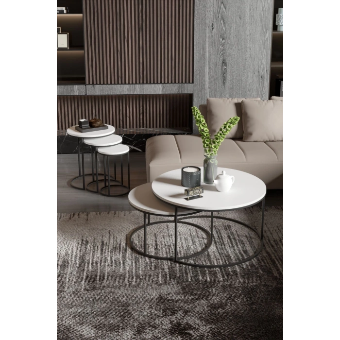 ORTA SEHPA VE ZİGON SEHPA SET İKİLİ LÜX C ZİGON BEYAZ