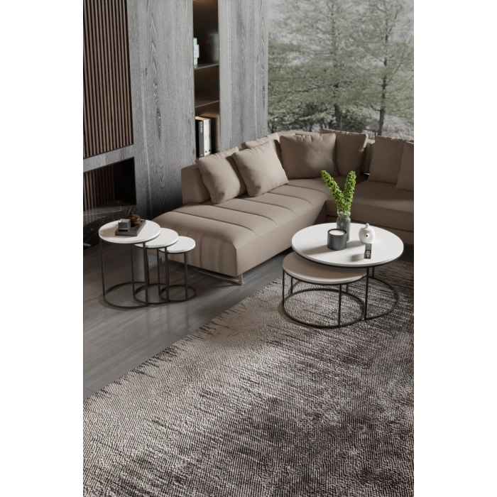 ORTA SEHPA VE ZİGON SEHPA SET İKİLİ LÜX C ZİGON BEYAZ