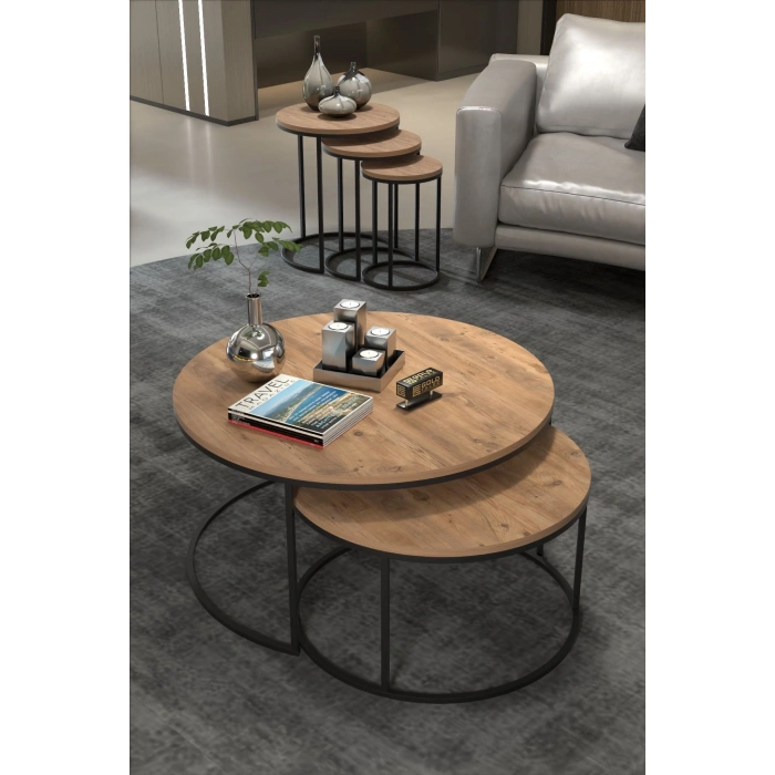 ORTA SEHPA VE ZİGON SEHPA SET İKİLİ LÜX C ZİGON CEVİZ