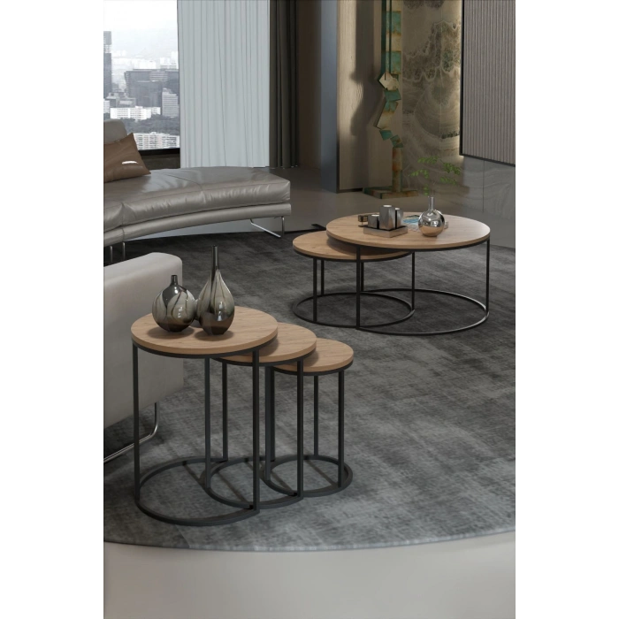 ORTA SEHPA VE ZİGON SEHPA SET İKİLİ LÜX C ZİGON CEVİZ