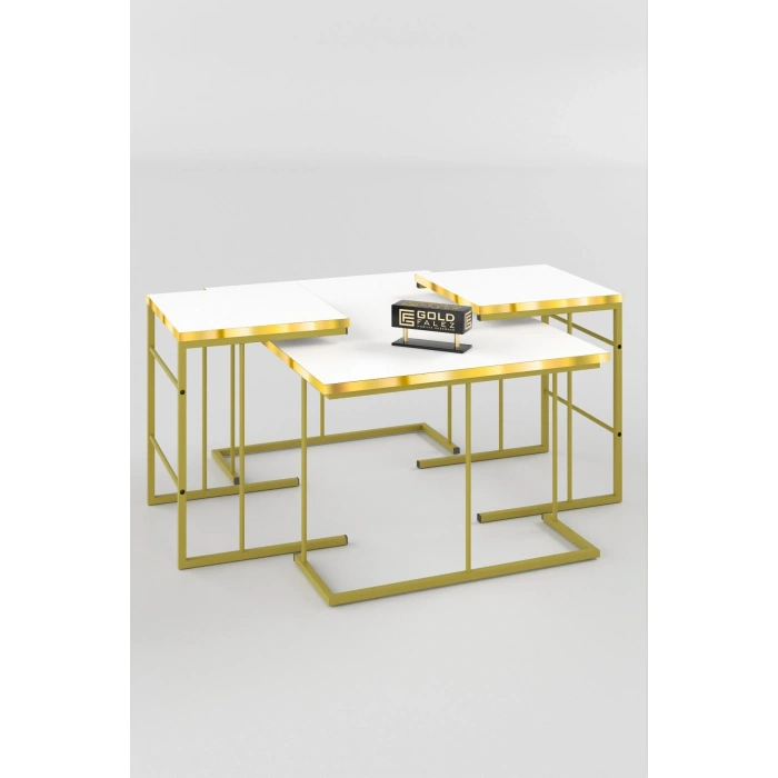 ORTA SEHPA VE ZİGON SEHPA SOLO SET GOLD BEYAZ