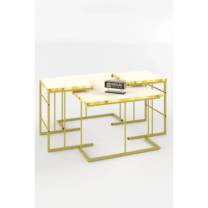 ORTA SEHPA VE ZİGON SEHPA SOLO SET GOLD KREM