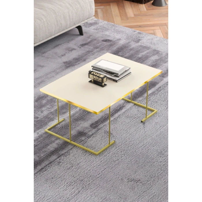 ORTA SEHPA VE ZİGON SEHPA SOLO SET GOLD KREM