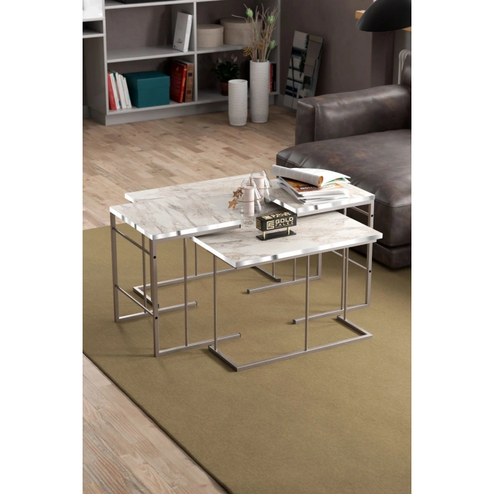 ORTA SEHPA VE ZİGON SEHPA SOLO SET GÜMÜŞ EFES