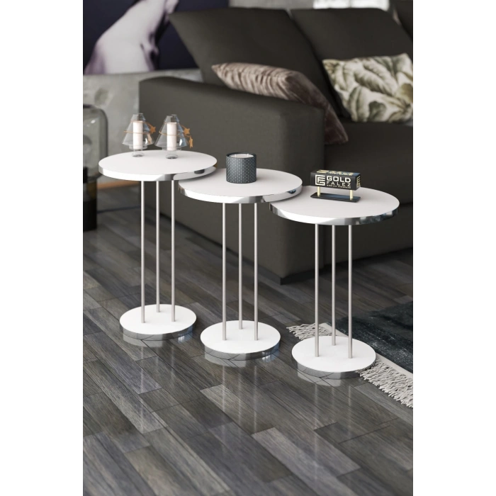 ORTA SEHPA VE ZİGON SEHPA TERRA GÜMÜŞ BEYAZ