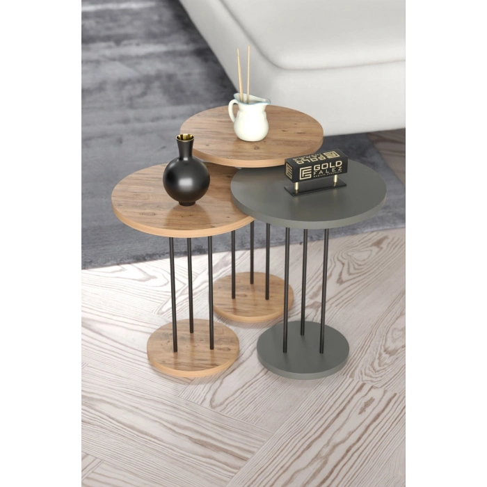 ORTA SEHPA VE ZİGON SEHPA TERRA SET ANTRASİT CEVİZ