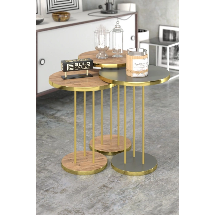 ORTA SEHPA VE ZİGON SEHPA TERRA SET GOLD ANTRASİT CEVİZ