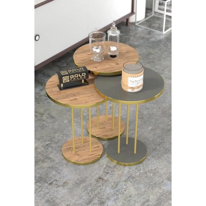 ORTA SEHPA VE ZİGON SEHPA TERRA SET GOLD ANTRASİT CEVİZ