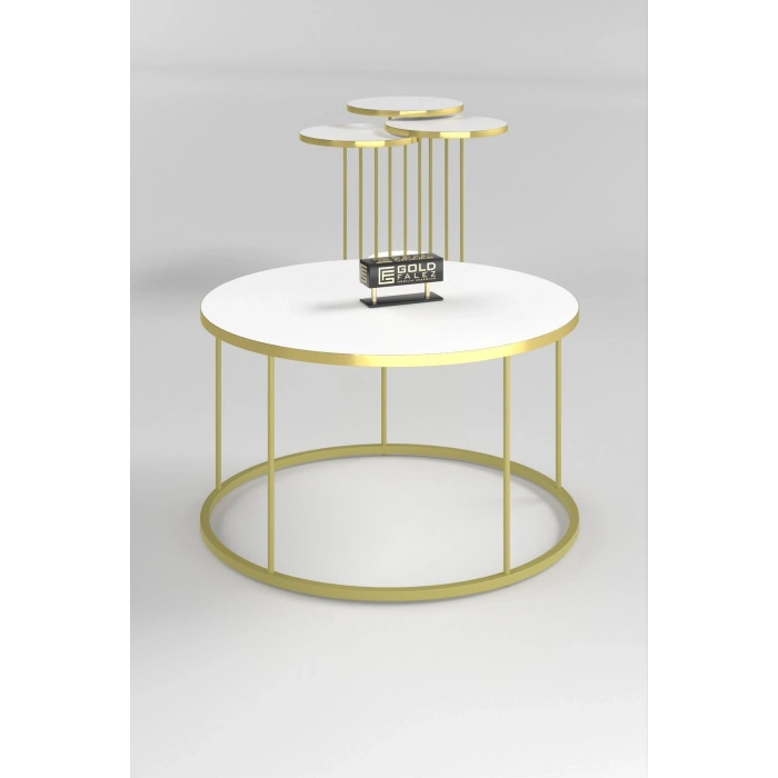 ORTA SEHPA VE ZİGON SEHPA TERRA SET GOLD BEYAZ