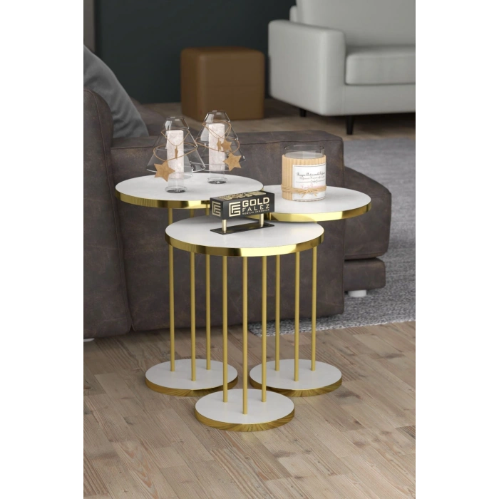 ORTA SEHPA VE ZİGON SEHPA TERRA SET GOLD BEYAZ