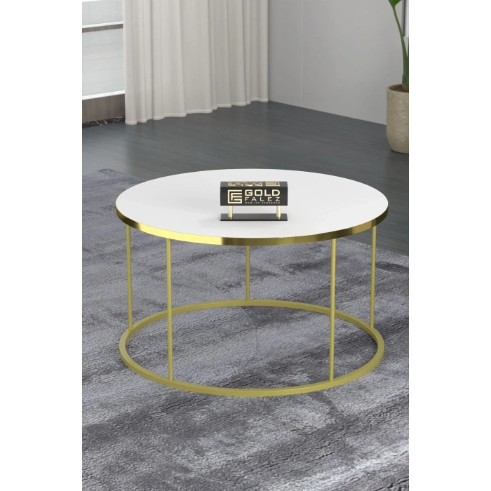 ORTA SEHPA VE ZİGON SEHPA TERRA SET GOLD BEYAZ