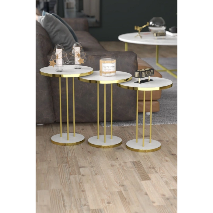 ORTA SEHPA VE ZİGON SEHPA TERRA SET GOLD BEYAZ