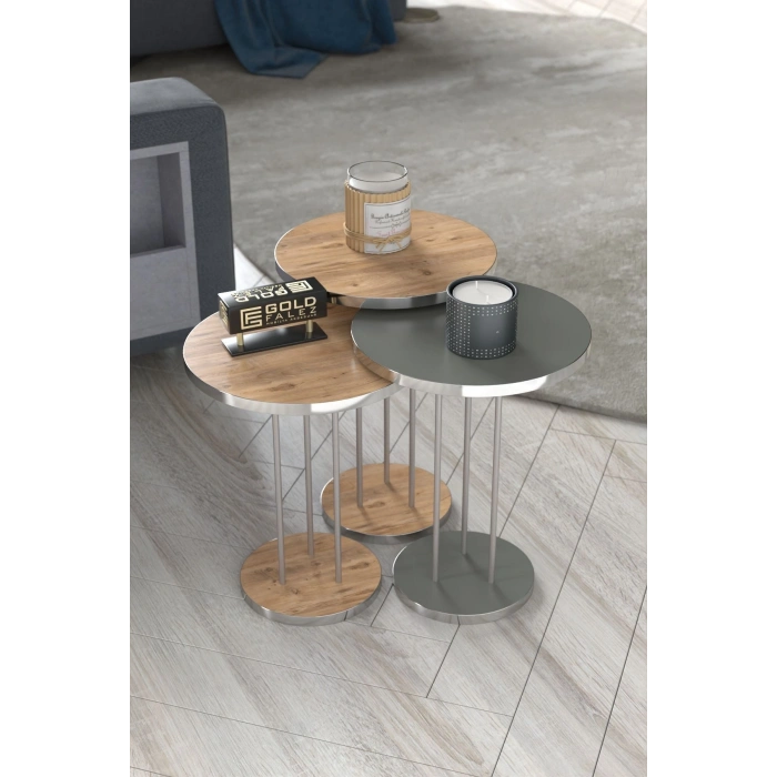 ORTA SEHPA VE ZİGON SEHPA TERRA SET GÜMÜŞ ANTRASİT CEVİZ