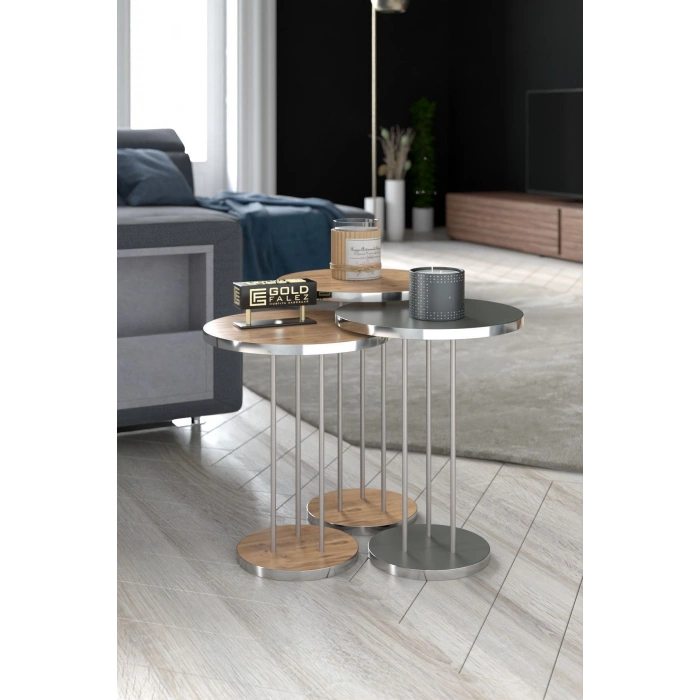 ORTA SEHPA VE ZİGON SEHPA TERRA SET GÜMÜŞ ANTRASİT CEVİZ