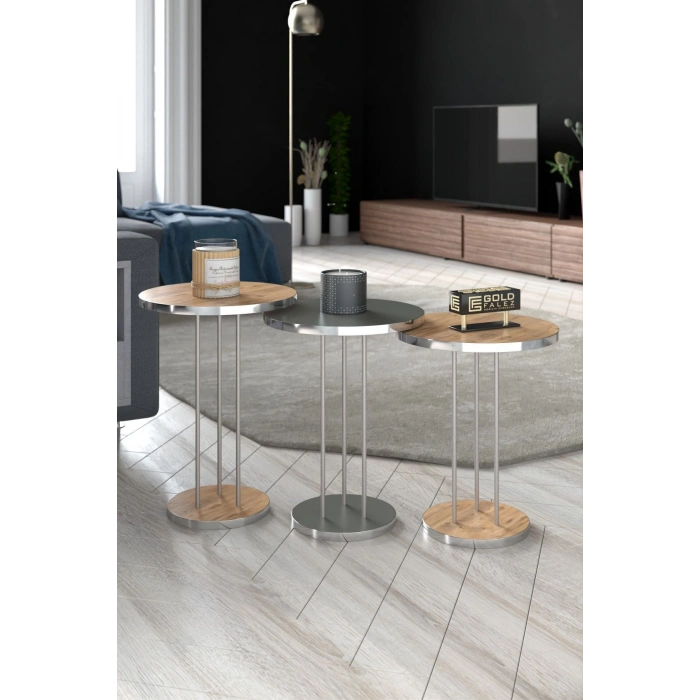 ORTA SEHPA VE ZİGON SEHPA TERRA SET GÜMÜŞ ANTRASİT CEVİZ