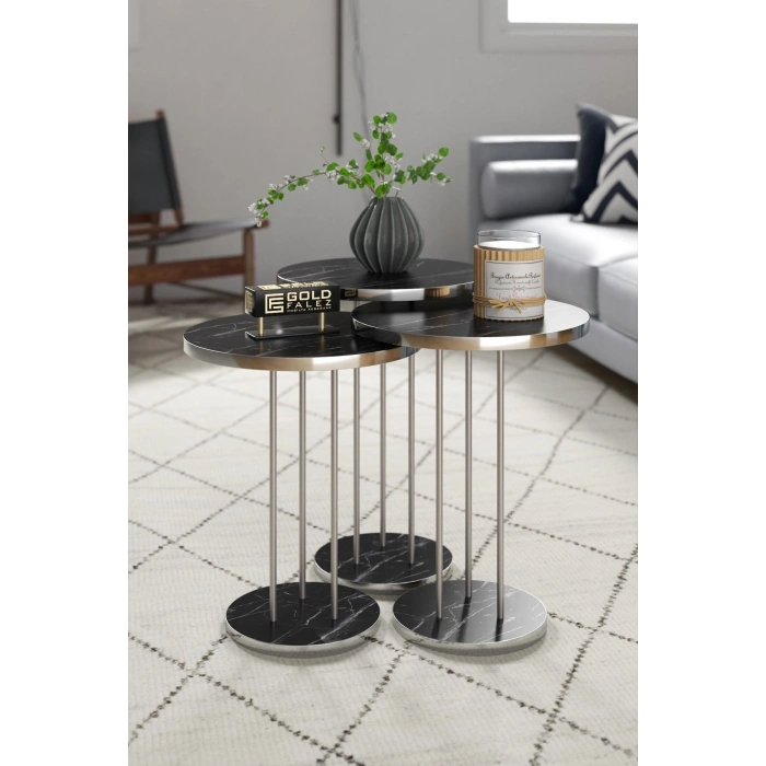 ORTA SEHPA VE ZİGON SEHPA TERRA SET GÜMÜŞ BENDİR