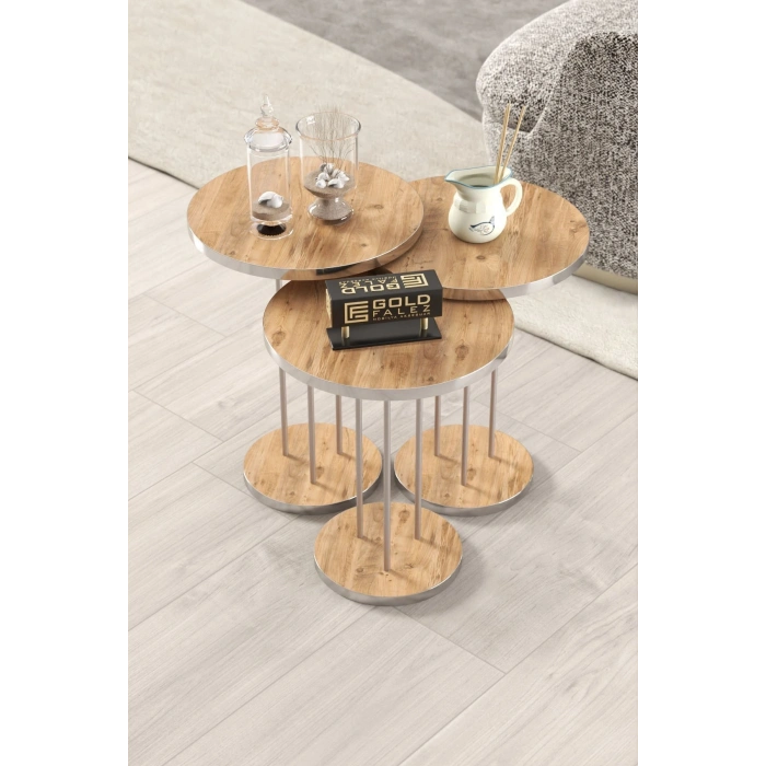 ORTA SEHPA VE ZİGON SEHPA TERRA SET GÜMÜŞ CEVİZ