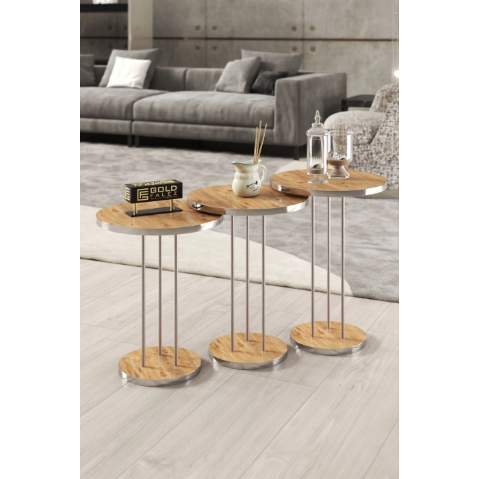 ORTA SEHPA VE ZİGON SEHPA TERRA SET GÜMÜŞ CEVİZ