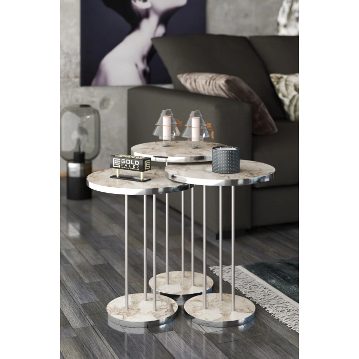 ORTA SEHPA VE ZİGON SEHPA TERRA SET GÜMÜŞ EFES