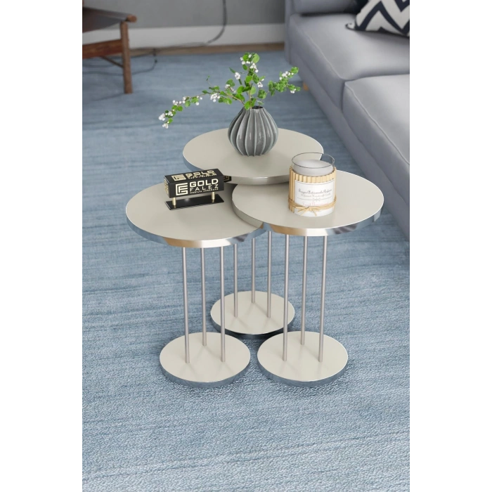 ORTA SEHPA VE ZİGON SEHPA TERRA SET GÜMÜŞ KREM