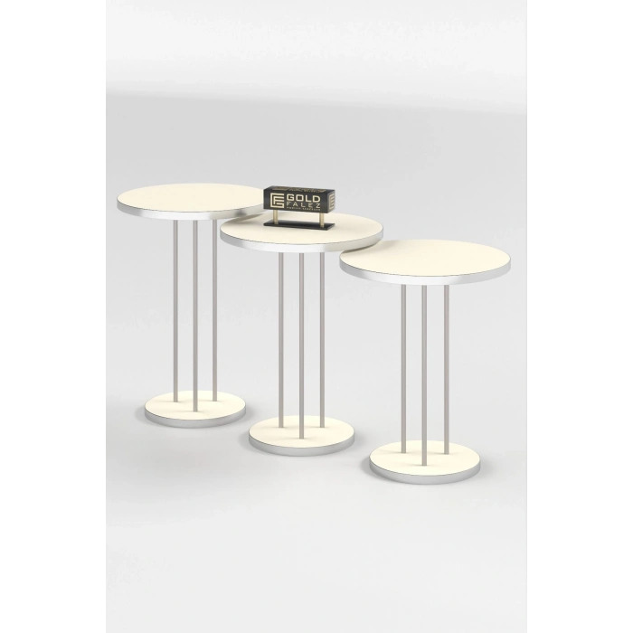 ORTA SEHPA VE ZİGON SEHPA TERRA SET GÜMÜŞ KREM