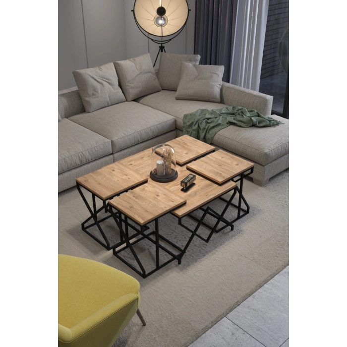 Orta Sehpa Ve Zigon Sehpa V Lüx 5Li Set Atlantik Çam