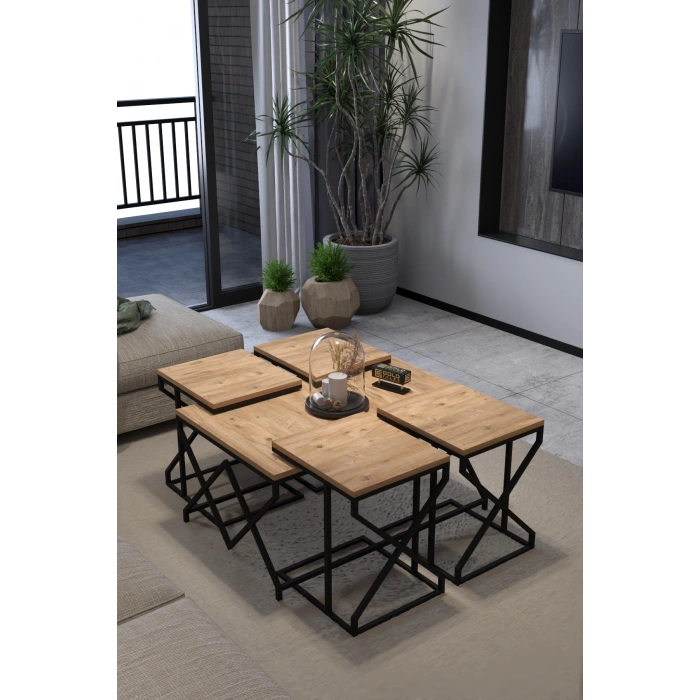 Orta Sehpa Ve Zigon Sehpa V Lüx 5Li Set Atlantik Çam