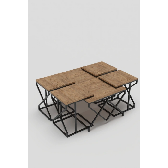 Orta Sehpa Ve Zigon Sehpa V Lüx 5Li Set Atlantik Çam