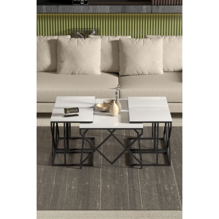 Orta Sehpa Ve Zigon Sehpa V Lüx 5Li Set Beyaz