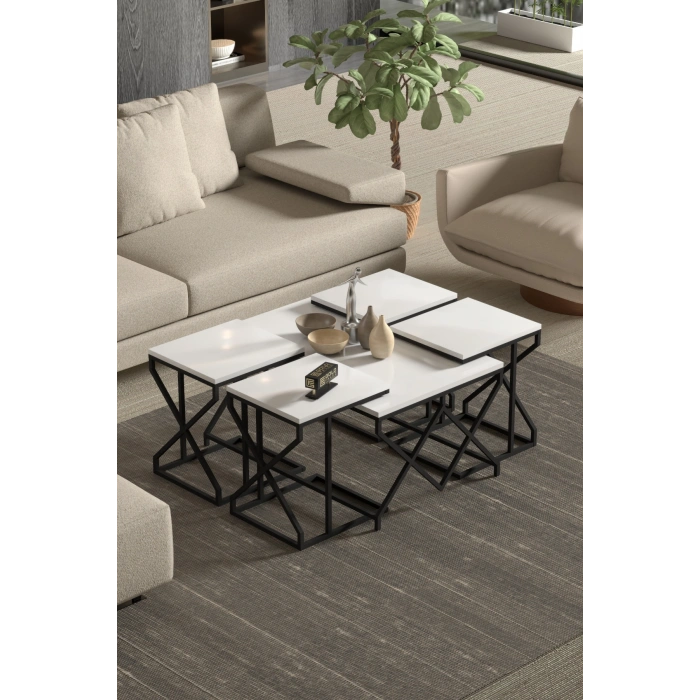 Orta Sehpa Ve Zigon Sehpa V Lüx 5Li Set Beyaz