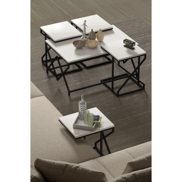 Orta Sehpa Ve Zigon Sehpa V Lüx 5Li Set Beyaz