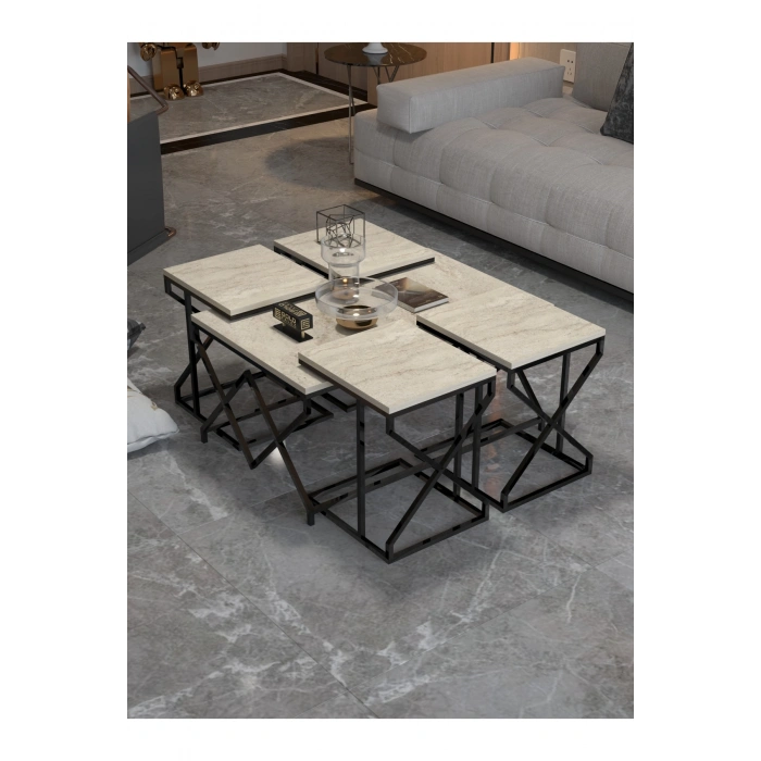 Orta Sehpa Ve Zigon Sehpa V Lüx 5Li Set Traverten