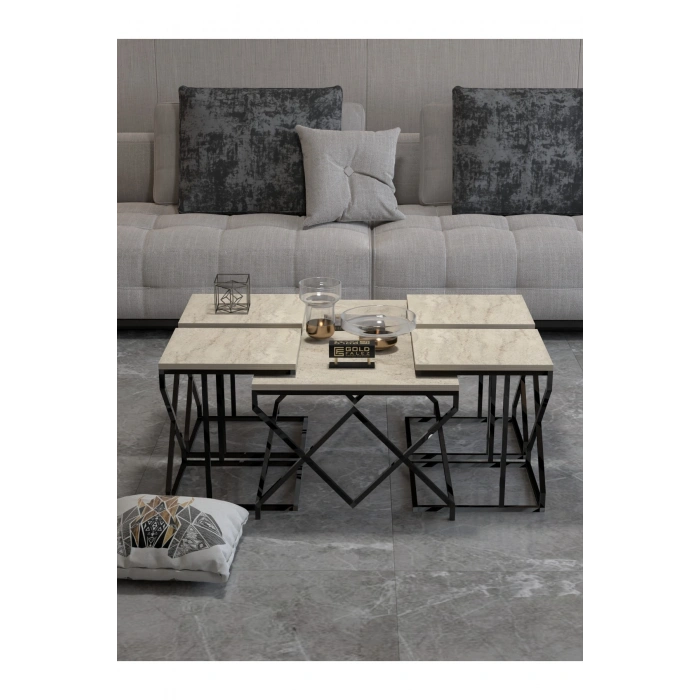 Orta Sehpa Ve Zigon Sehpa V Lüx 5Li Set Traverten