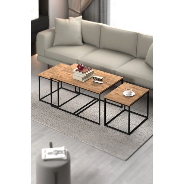 Orta Sehpa Ve Zigon Yan Sehpa Flora Set Atlantik Çam