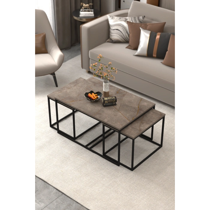 Orta Sehpa Ve Zigon Yan Sehpa Flora Set Gordion