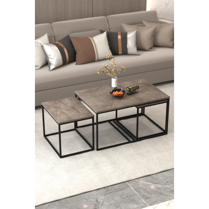 Orta Sehpa Ve Zigon Yan Sehpa Flora Set Gordion