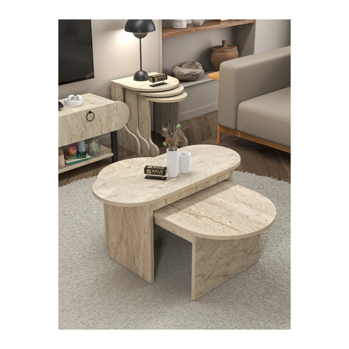 Orta Sehpa Yan Sehpa 2Li Setro Traverten