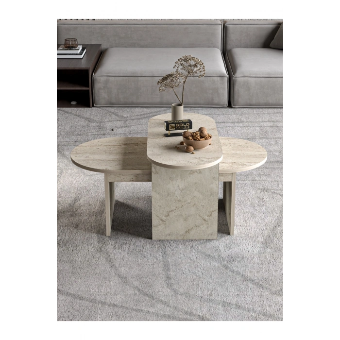 Orta Sehpa Yan Sehpa 2Li Setro Traverten