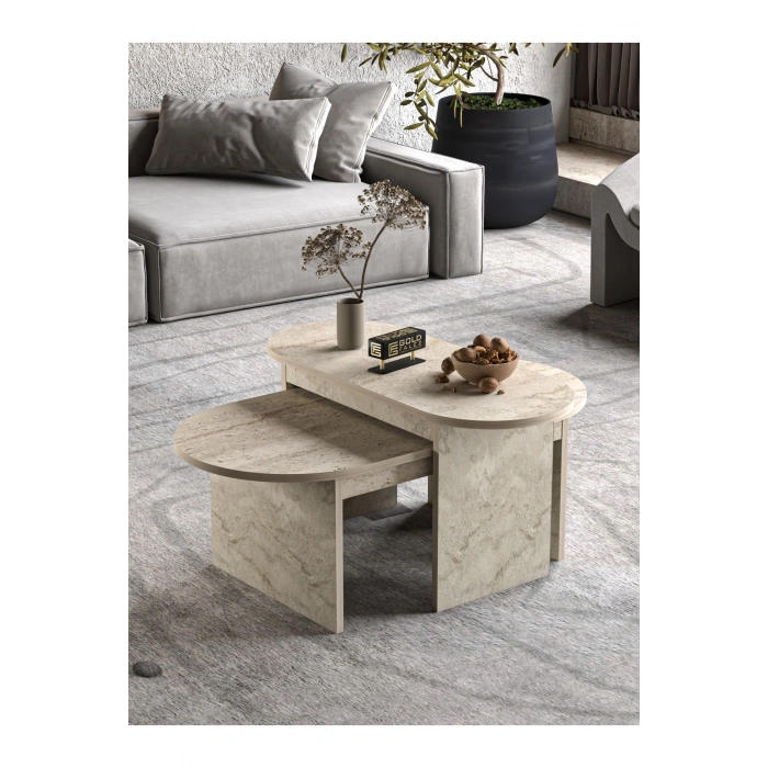 Orta Sehpa Yan Sehpa 2Li Setro Traverten