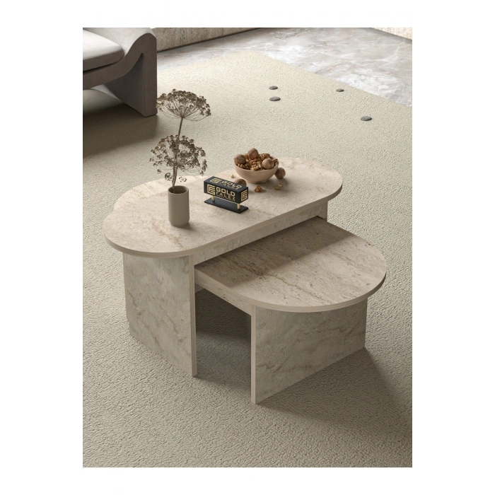 Orta Sehpa Yan Sehpa 2Li Setro Traverten