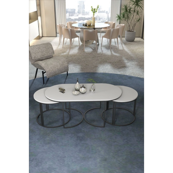 ORTA SEHPA ZİGON SEHPA YAN SEHPA 3 LÜ SET DOLUNAY BEYAZ