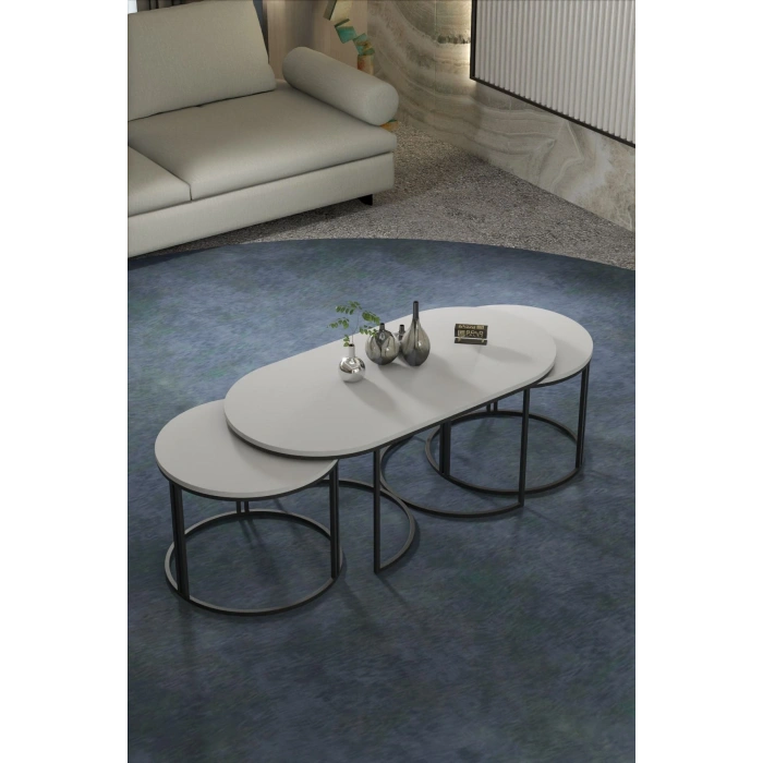 ORTA SEHPA ZİGON SEHPA YAN SEHPA 3 LÜ SET DOLUNAY BEYAZ