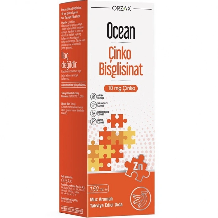 Orzax Ocean Çinko Bisglisinat Şurup 150 ml - Muz Aromalı