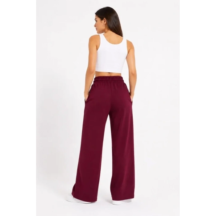Osy Modal Yumuşak Dokulu Nakışlı Cepli Oversize Bol Paça Eşofman Altı - Bordo