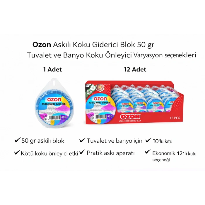 Ozon Askılı Koku Giderici Blok 50 gr Tuvalet ve Banyo Koku Önleyici 1 Adet