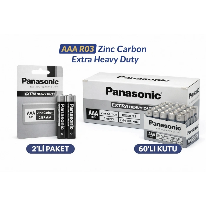 Panasonic AAA R03 İnce Pil Zinc Carbon Extra Heavy Duty 2’li 1 Paket