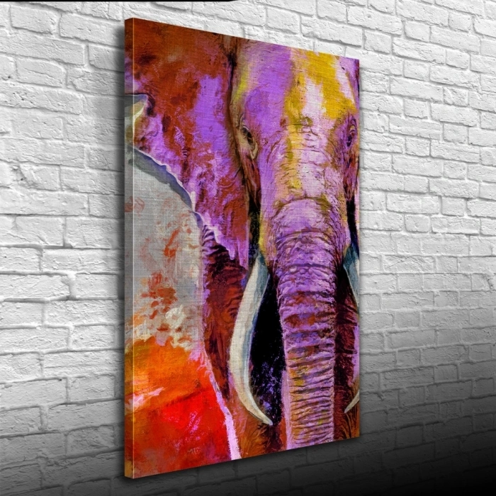 Pastel Renklerde Dekoratif Fil Görseli Kanvas Tablo 50 x 70