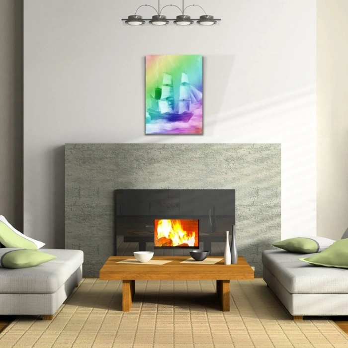 Pastel Renklerde Yelkenli Kadırga Kanvas Tablo 50 x 70