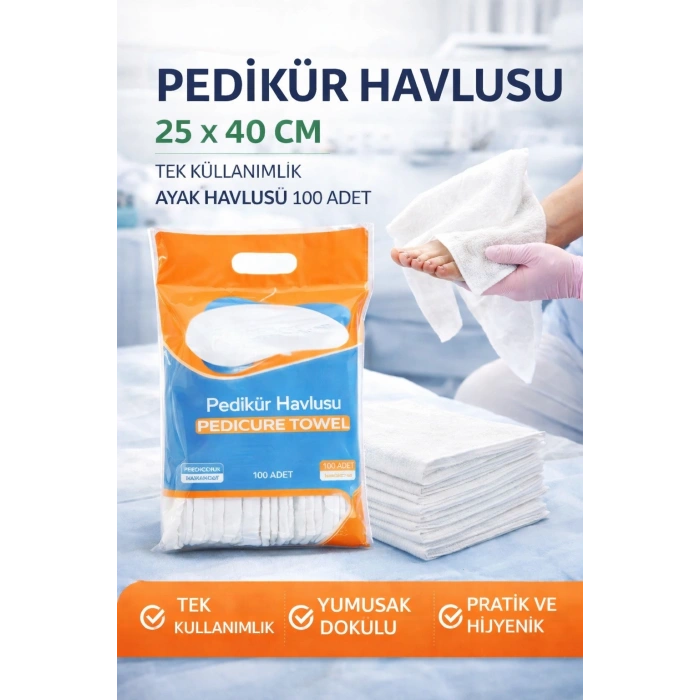 Pedikür Havlusu 25 x 40 cm Tek Kullanımlık Ayak Havlusu 100 Adet