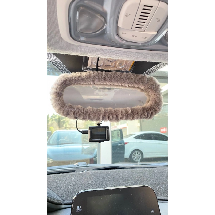 Peluş Dikiz Ayna Kılıfı Süs Gri